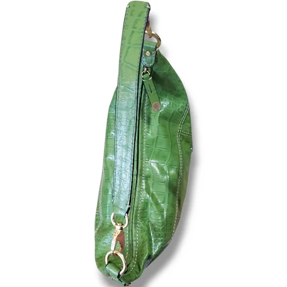 ANTONIO MELANI Green Hobo Y2K Crocodile Embossed Leather Shoulder Bag - Picture 6 of 13